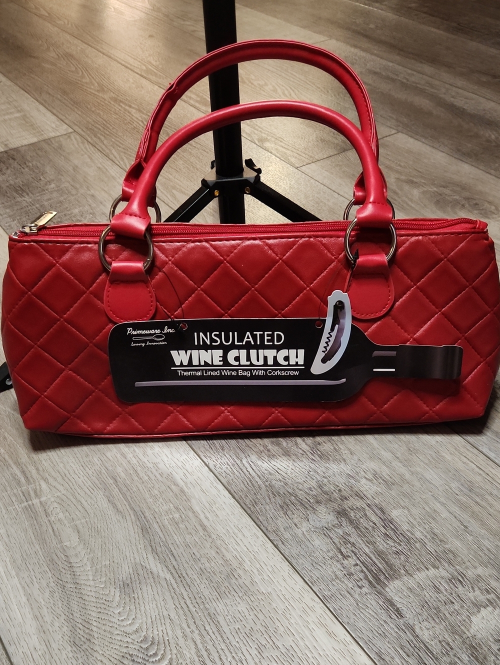 Primeeare Inc Insulated Red Quilted Wine Clutch Bag with Handles